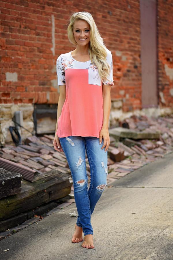 Daydreamer Coral Floral Top