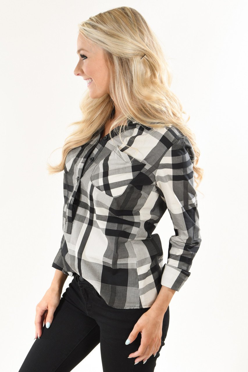 Cream and Grey Ampersand Avenue Plaid Top