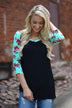 Mint Floral 3/4 Sleeve Top