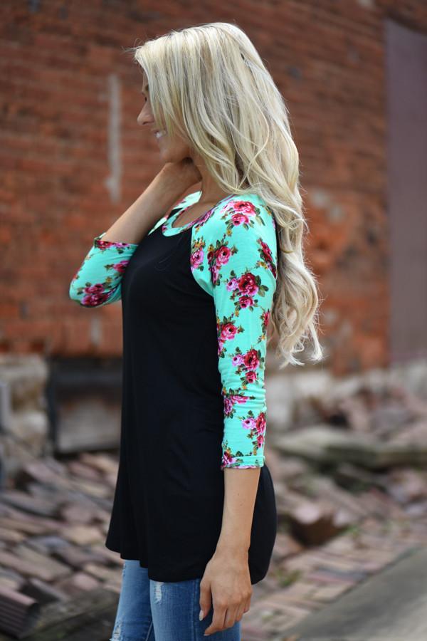 Mint Floral 3/4 Sleeve Top