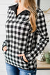 'Tis The Season 1/4 Button Pullover- White Buffalo Plaid