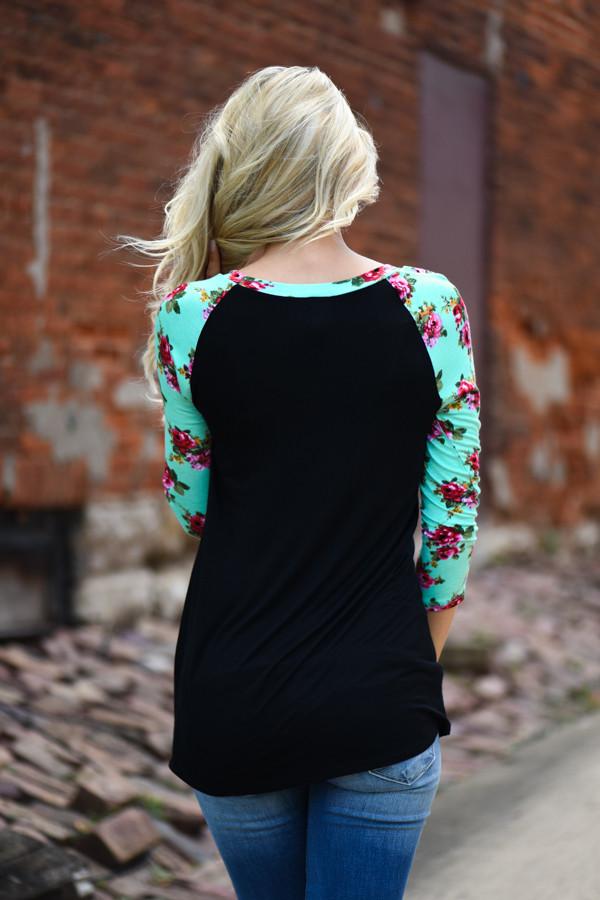 Mint Floral 3/4 Sleeve Top
