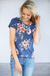 Sugar Kissed Floral Top - Navy