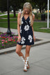 Navy Floral Mid Length Dress