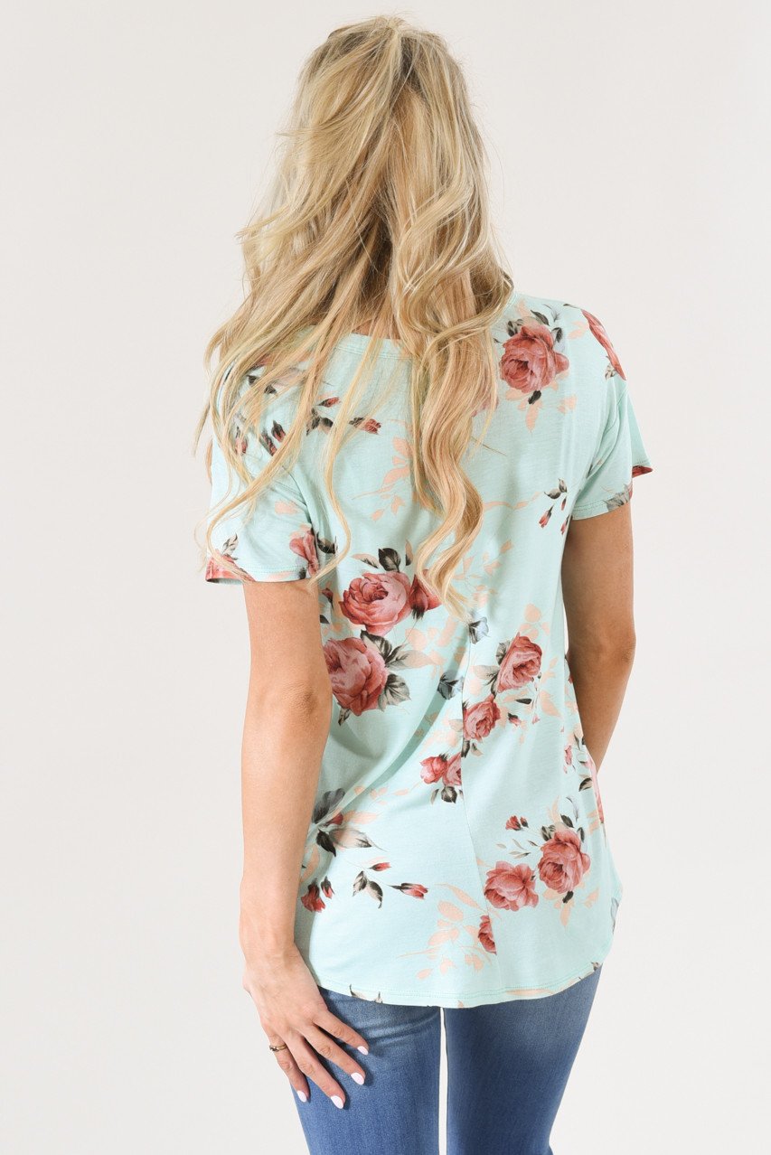 Floral V-Neck ~ Mint