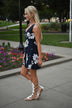 Navy Floral Mid Length Dress
