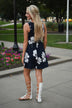 Navy Floral Mid Length Dress