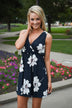Navy Floral Mid Length Dress
