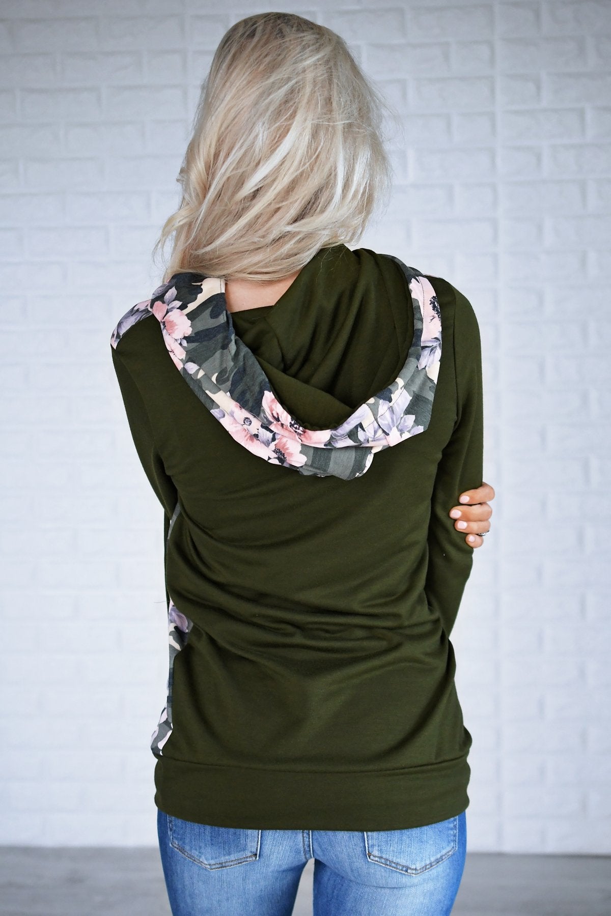 Camo & Floral Hoodie ~ Olive