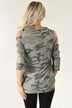 Camo Cut Out Sleeve Top