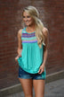 Blue Embroidered Tank Top