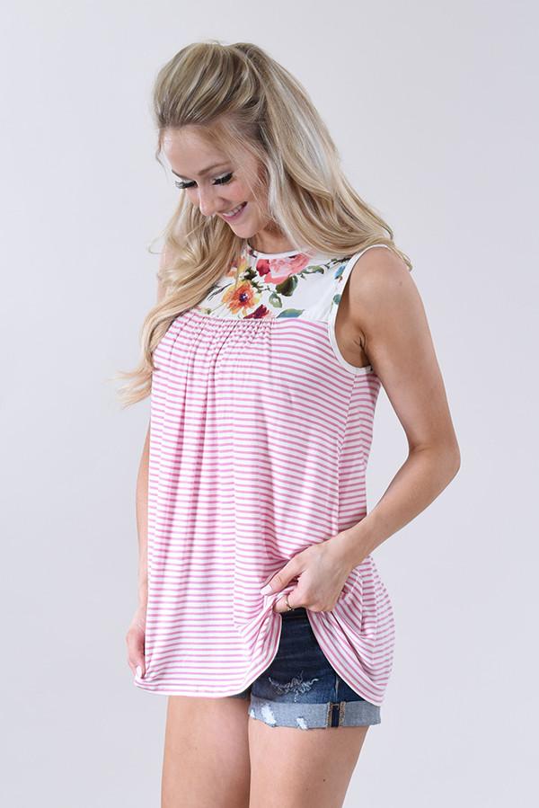 Take a Hint Floral & Striped Tank Top