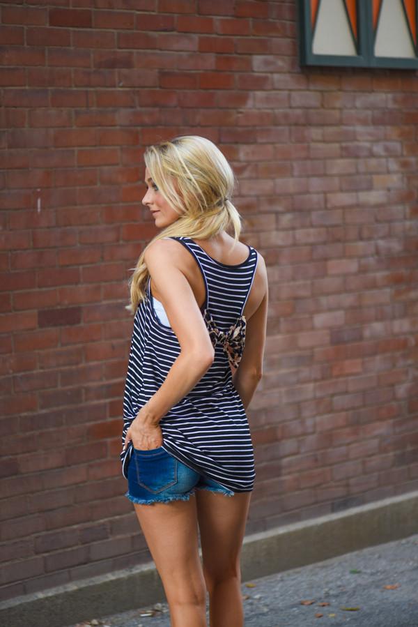 Striped Leopard Bow Tank ~ Black