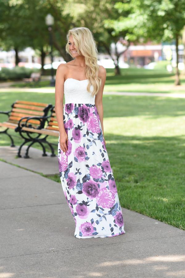 Strapless Purple Floral Maxi