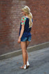 Collar Full of Color Floral Top ~ Navy