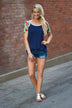 Collar Full of Color Floral Top ~ Navy