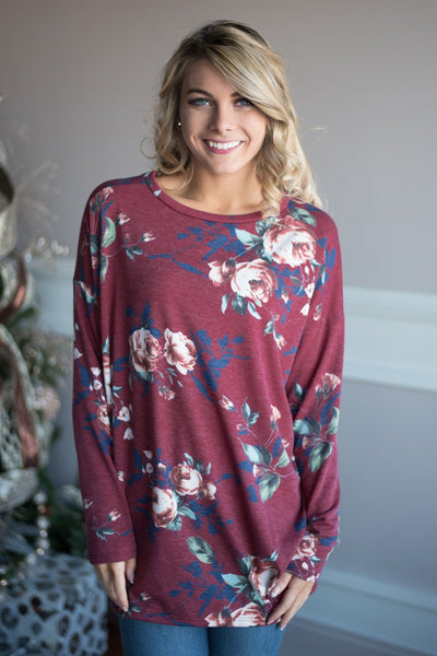 Trust in Me Floral Top - Burgundy – The Pulse Boutique