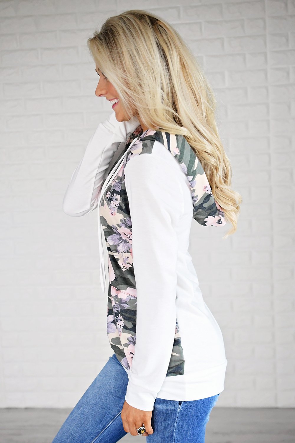 Camo & Floral Hoodie ~ Ivory