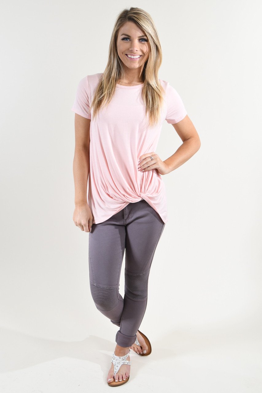 Solid Light Peach Knot Top