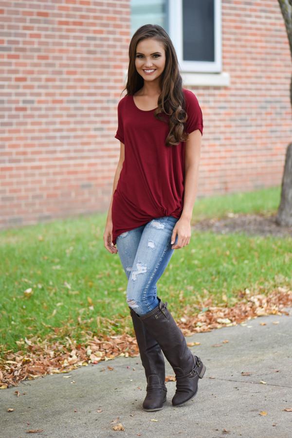 Burgundy Knot Top