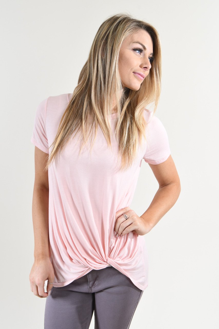 Solid Light Peach Knot Top