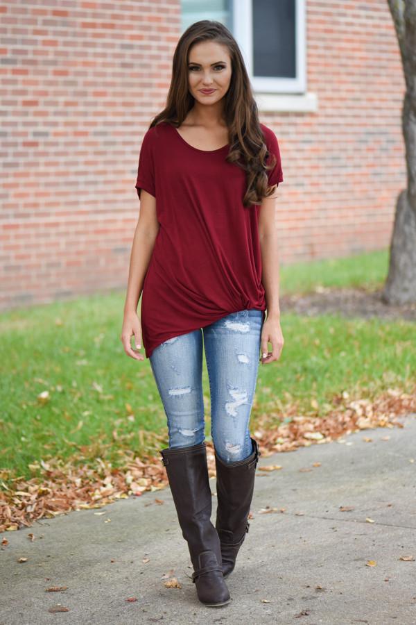 Burgundy Knot Top