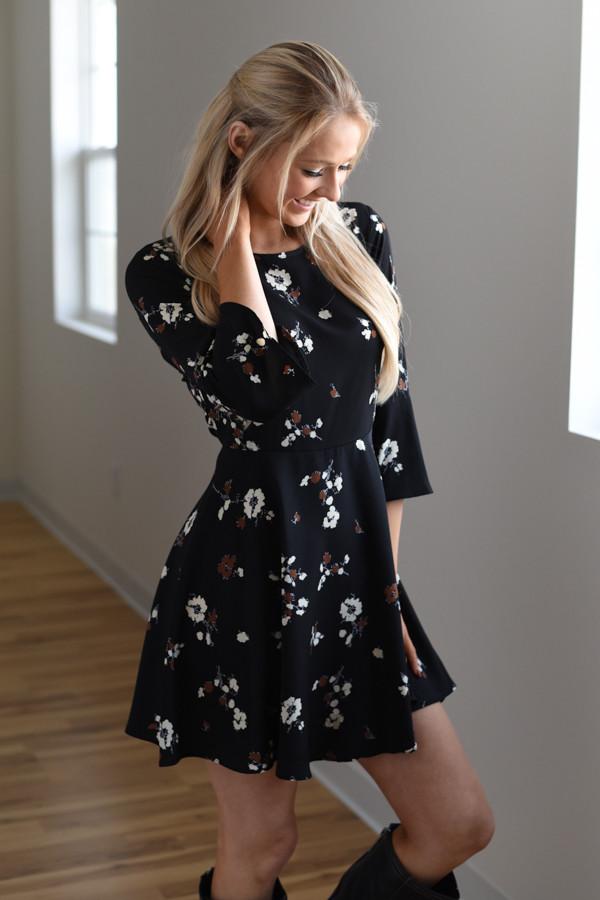 Fall Floral Dress ~ Black