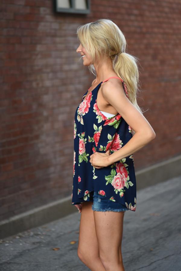 Floral Dream Tank Top ~ Navy