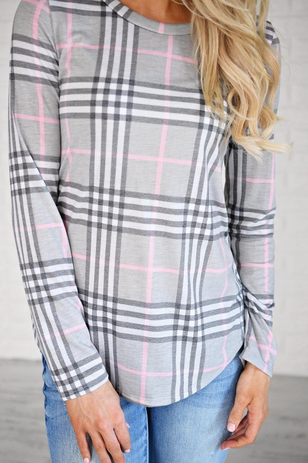 Perfectly Plaid Long Sleeve Top ~ Grey