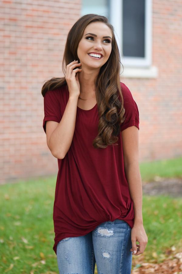 Burgundy Knot Top