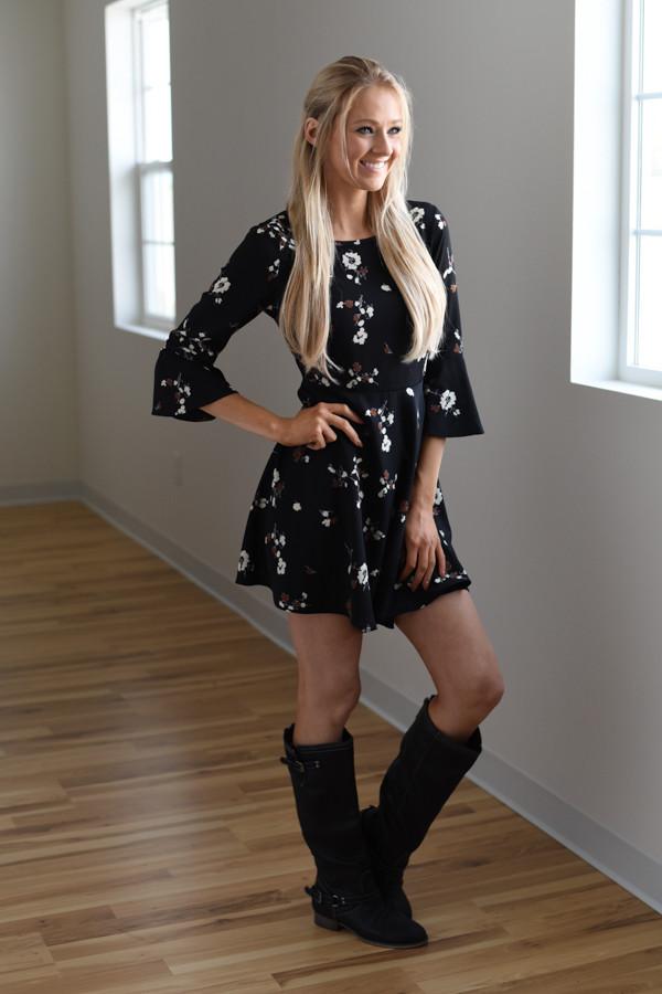 Fall Floral Dress ~ Black