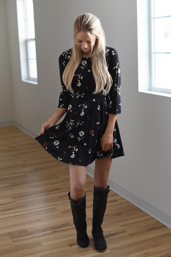 Fall Floral Dress ~ Black