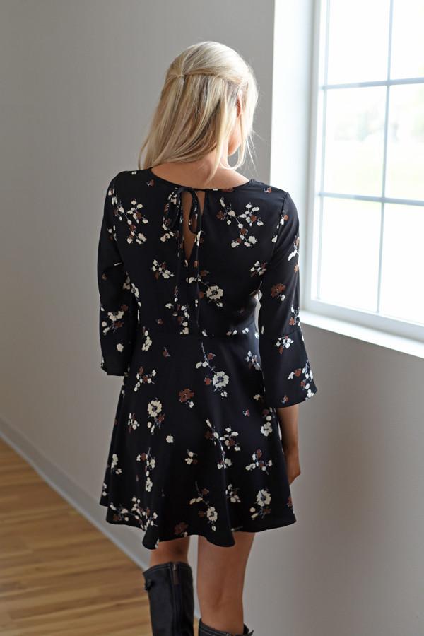 Fall Floral Dress ~ Black