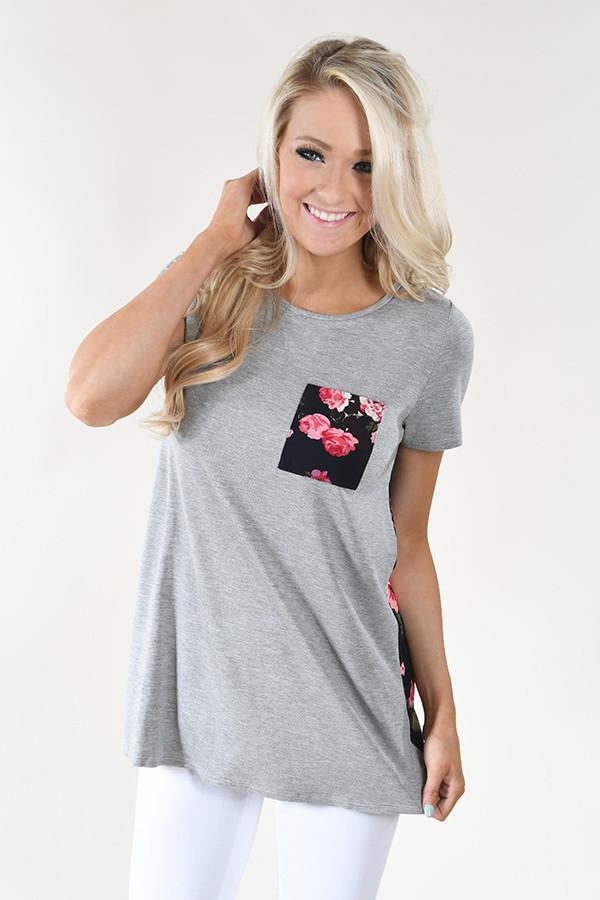 Deep Navy Floral Pocket Top – The Pulse Boutique