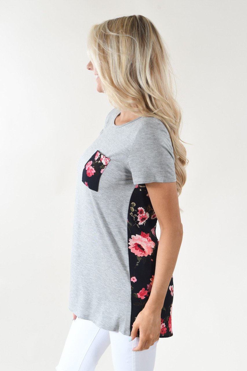 Deep Navy Floral Pocket Top – The Pulse Boutique