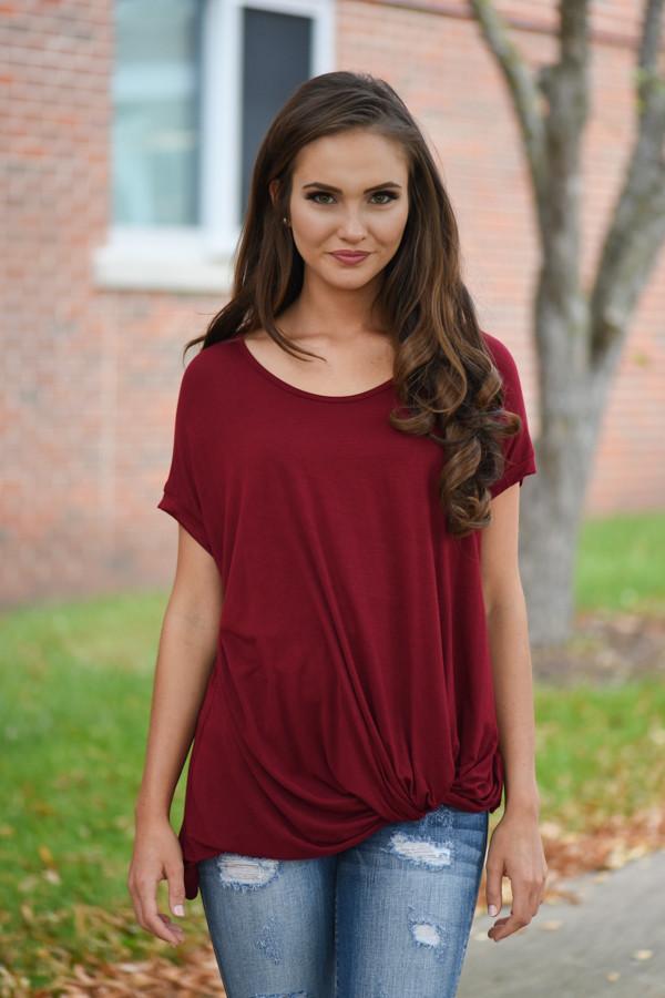 Burgundy Knot Top