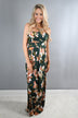 Strapless Olive Floral Maxi Dress