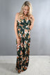 Strapless Olive Floral Maxi Dress