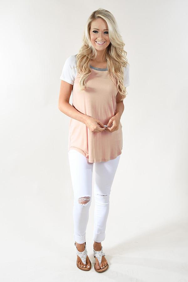 Peach and Grey Collar Top