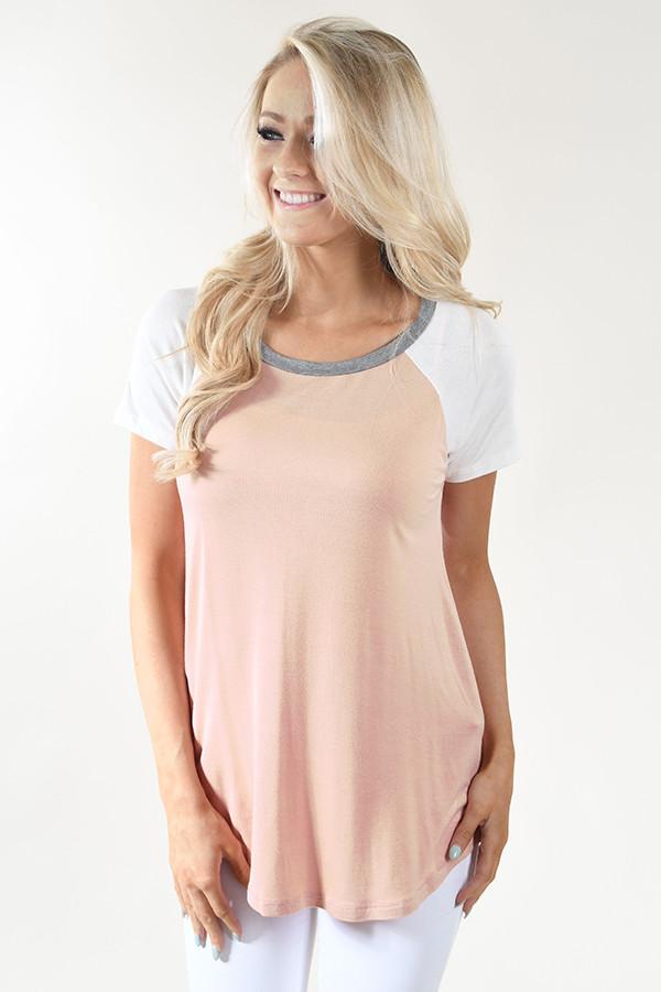 Peach and Grey Collar Top
