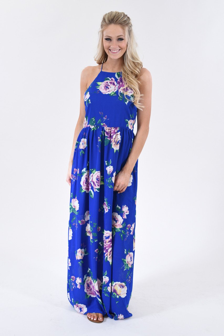 Electric Blue Floral Maxi Dress