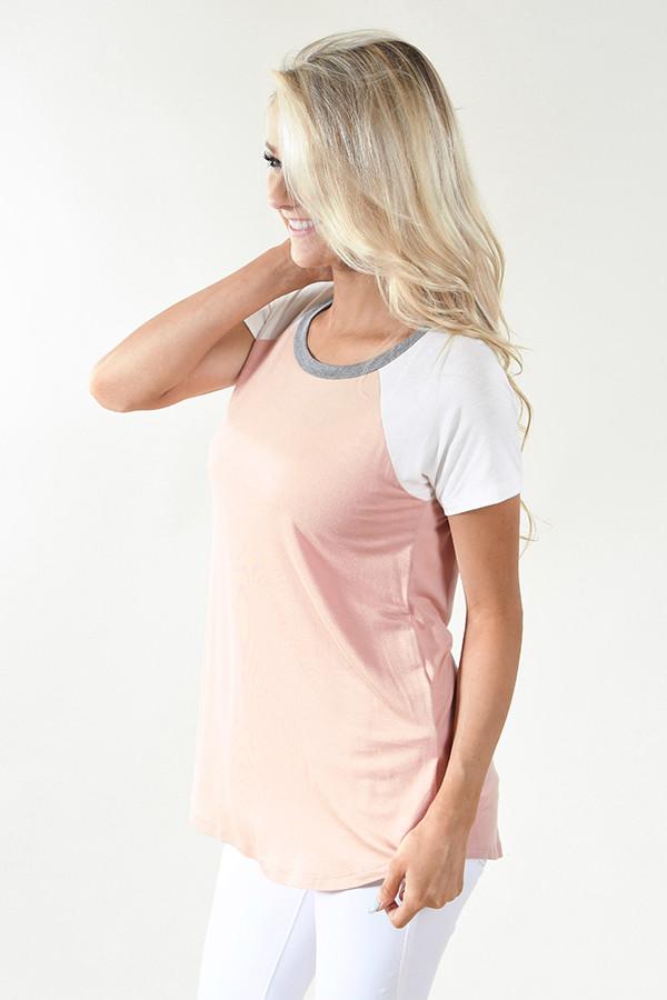 Peach and Grey Collar Top