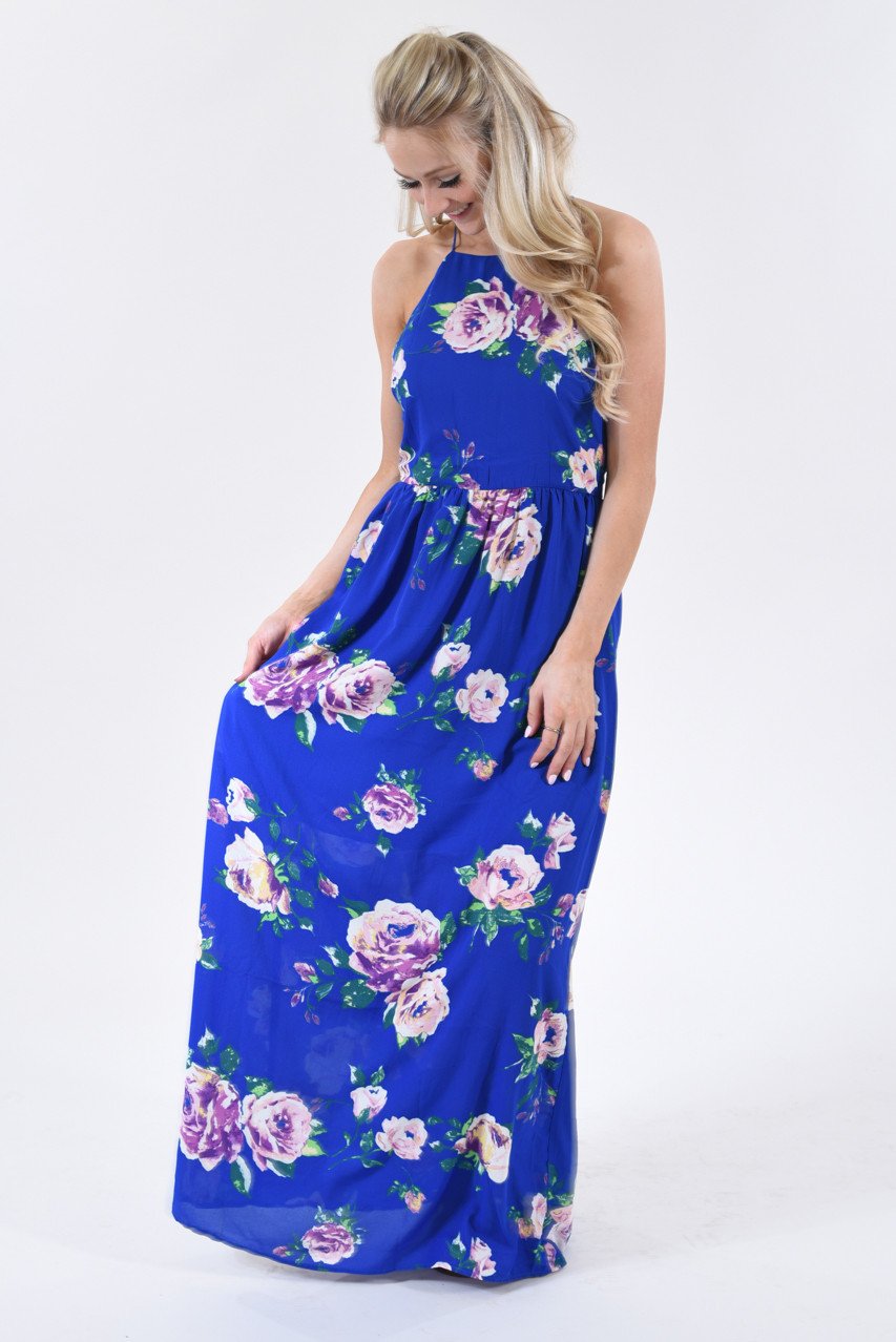 Electric Blue Floral Maxi Dress