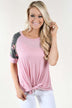 Sweet Pea Charcoal Floral Sleeve Top ~ Mauve
