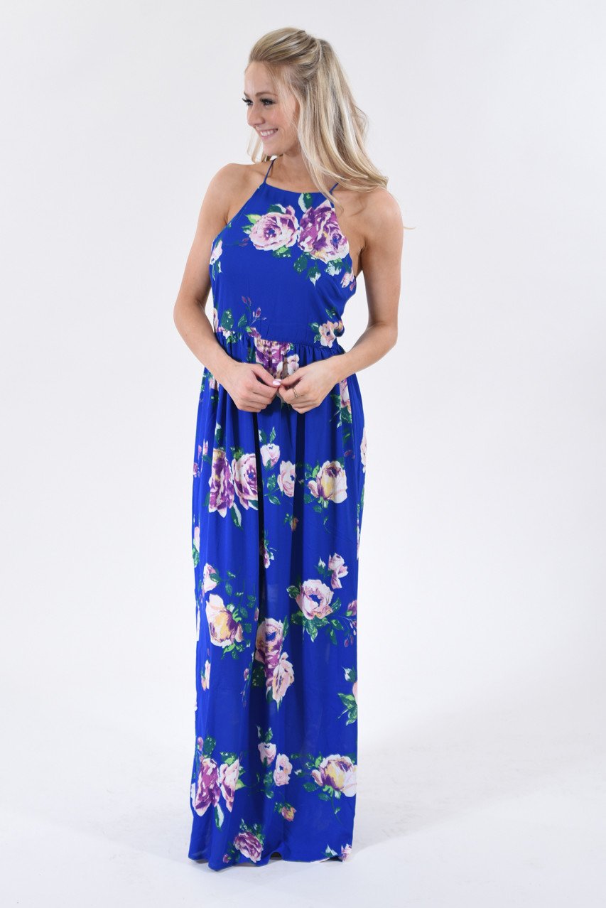 Electric Blue Floral Maxi Dress