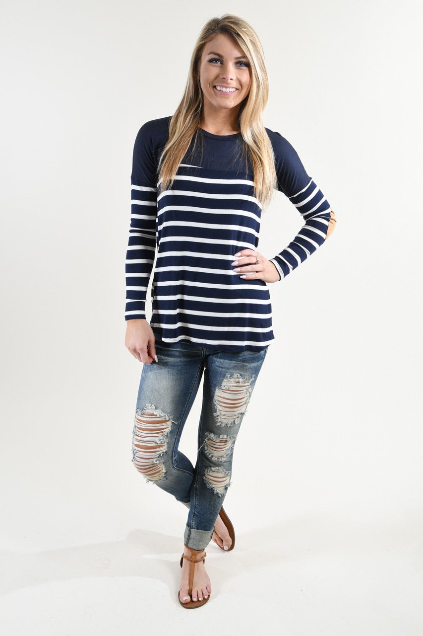 Long Sleeve Striped Navy Top