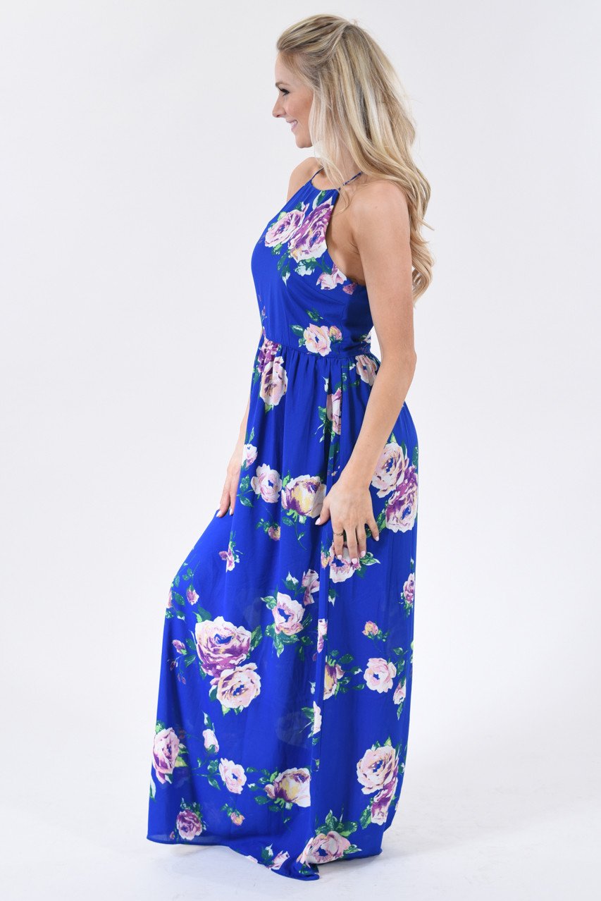 Electric Blue Floral Maxi Dress