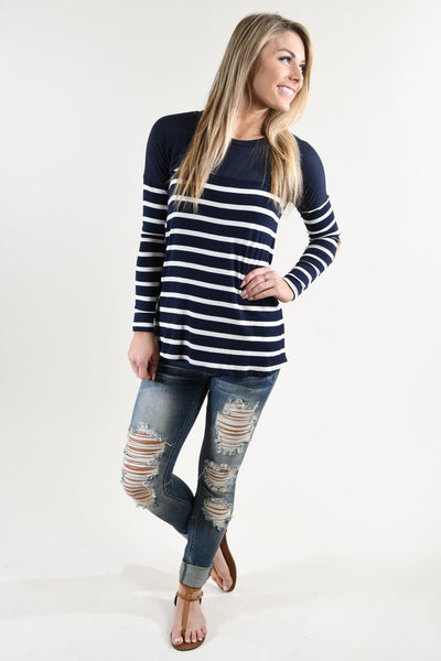 Long Sleeve Striped Navy Top – The Pulse Boutique