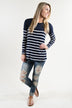 Long Sleeve Striped Navy Top