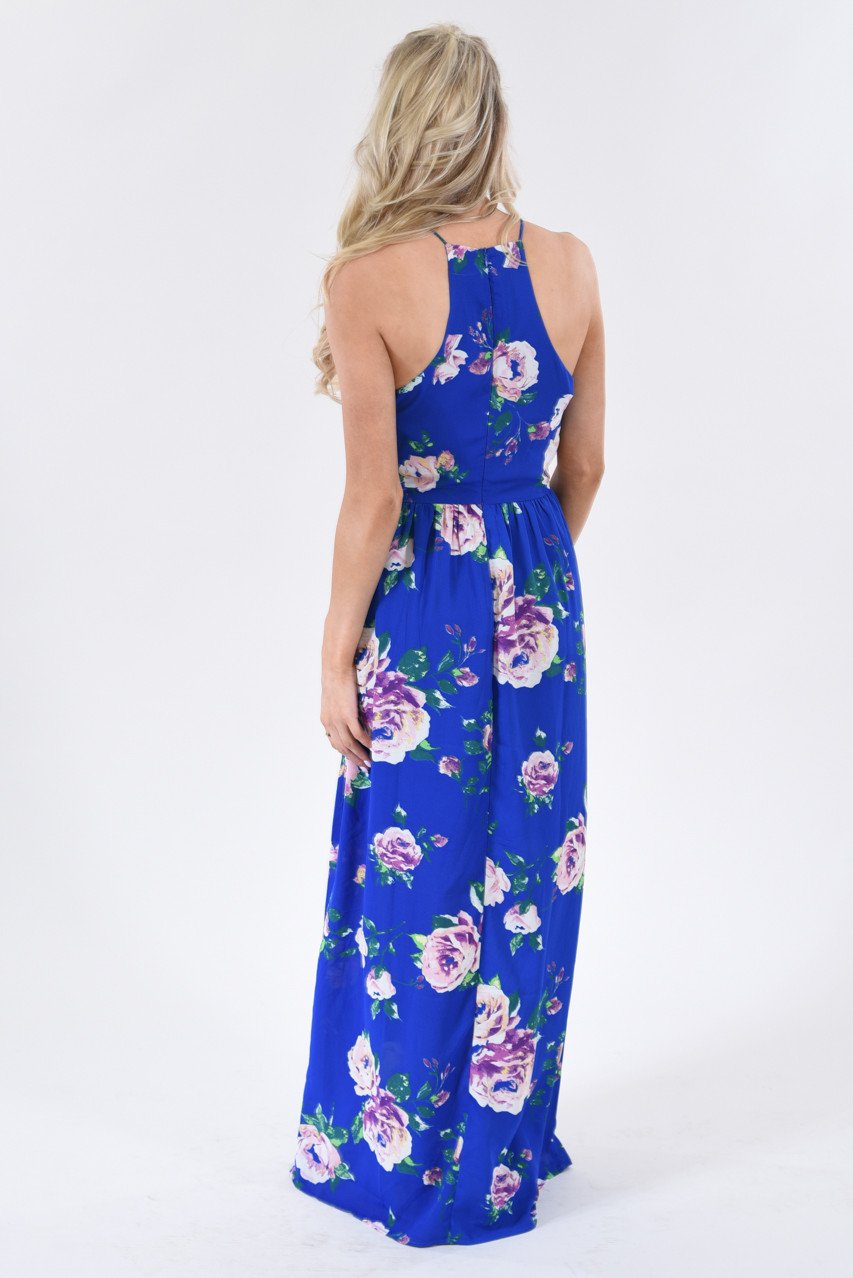 Electric Blue Floral Maxi Dress